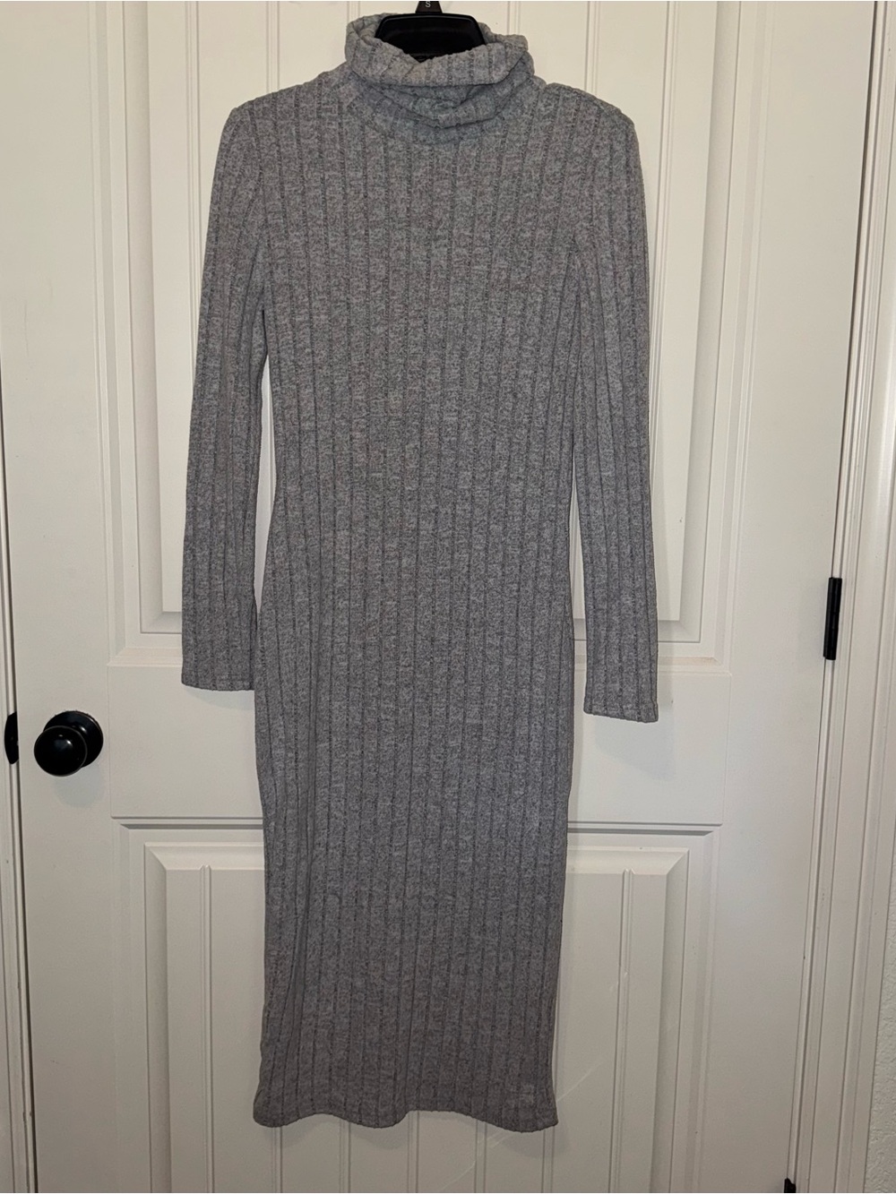 SHEIN Gray Ribbed Turtleneck Long Sleeve Midi Dress